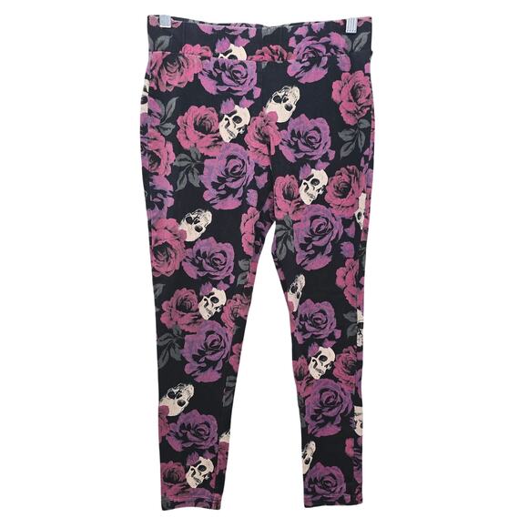 Torrid Size 0 Medium Leggings Skull Floral Whimsigoth Gothic Punk Athleisure - Picture 1 of 9